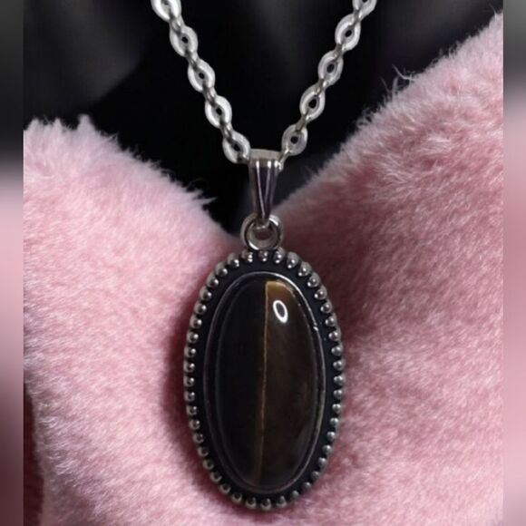 Tigers EYE Elegant Silver Pendant Necklace - Picture 1 of 4